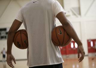 Findlay Prep point guard Cory Joseph runs drills during practice Tuesday at the Henderson International School.