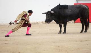 Matador Eulalio El Zotoluco Lopez performs during bloodless bullfights as Don Bull present Toros Las Vegas at The South Point Equestrian Center Monday.