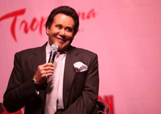 Wayne Newton answers questions from the Tiffany Theater in the Tropicana Hotel and Casino during the announcement of 