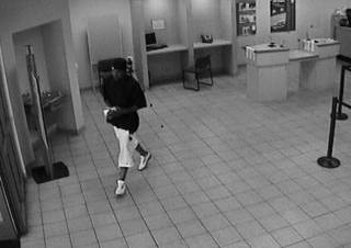 Police released this surveillance video image Wednesday of a man wanted in a North Las Vegas bank robbery. 