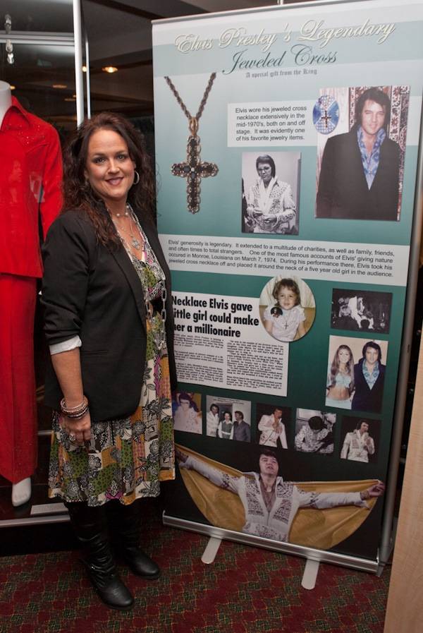 Rhonda Williams pictured with the necklace Elvis gave her at a concert in 1974 on display at King's Ransom Museum's Elvis Presley exhibit at the Imperial Palace.