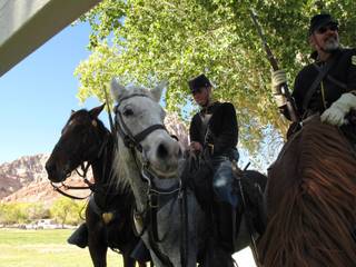 Union cavalry soldiers wait for a reenactment battle to begin at Spring Mountain Ranch State Park on Sunday morning. Civil War Days in the Battle Born State was a two-day event put on by the Southern Nevada Living History Association.