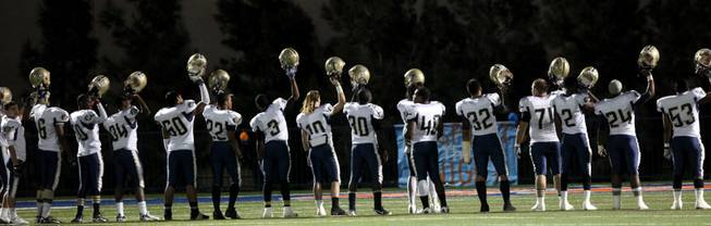 The Cheyenne Desert Shields line up just before taking on the Bishop Gorman Gaels Friday night in the Sunset Regional quarterfinals. Gorman dominated with a 56-15 victory.