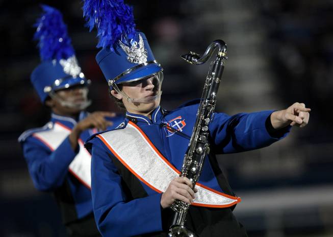 The Bishop Gorman band performs Friday at halftime during  the Sunset Regional quarterfinals against the Cheyenne Desert Shields. Gorman dominated with a 56-15 victory.