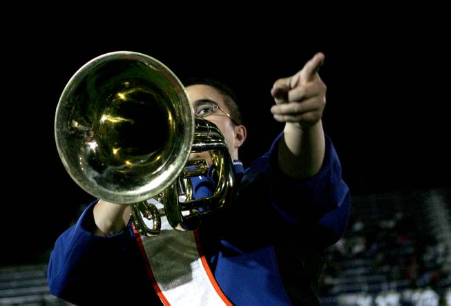The Bishop Gorman band performs Friday at halftime during the Sunset Regional quarterfinals against the Cheyenne Desert Shields. Gorman dominated with a 56-15 victory.