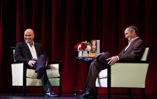 Andre Agassi discusses his memoir <em>Open: An Autobiography</em> with ESPN's Rick Reilly at the Encore Theater at the Wynn on Nov. 9, 2009.