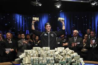 Joe Cada celebrates after winning the 2009 World Series of Poker at The Rio.