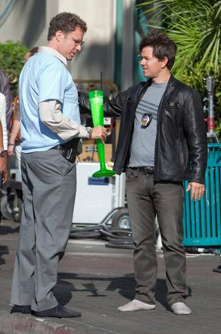 Will Ferrell and Mark Wahlberg on the set of The Other Guys at the Flamingo on Nov. 14, 2009.