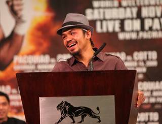 Manny Pacquiao at the Manny Pacquiao-Miguel Cotto post-fight pressroom at the MGM Grand Garden Arena on Nov. 14, 2009.