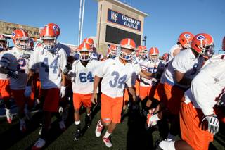 Bishop Gorman takes the field Monday to begin practice in preparation for its last game.  Bishop Gorman will play Del Sol for the state championship Saturday at Sam Boyd Stadium.