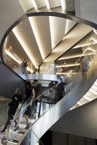 Invited guests use the spiral staircase at Tiffany & Co.'s 10,000-square-foot, two-level store at Crystals in CityCenter.