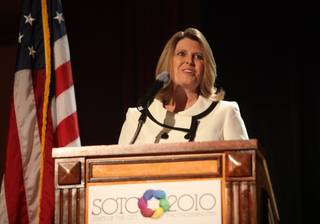 North Las Vegas Mayor Shari L. Buck speaks during the North Las Vegas State of the City Address Thursday at Texas Station.