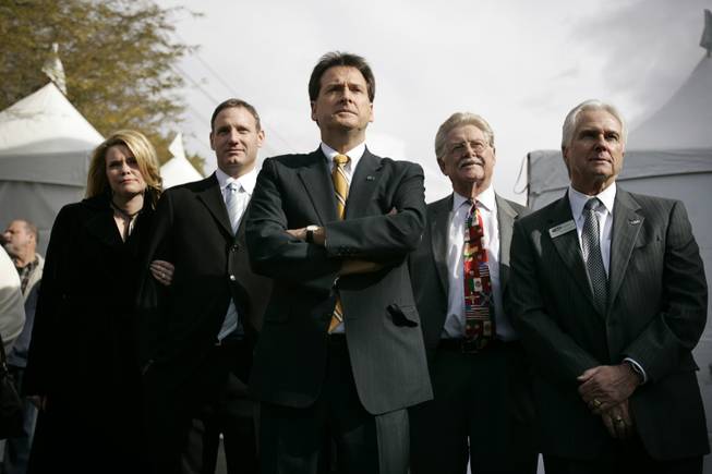 Nevada Lt. Governor Brian Krolicki, center, stands with Cord Blood America co-founders Stephanie Schissler, from left, and Matthew Schissler, former Lt. Governor Lonnie Hammargren and Nevada Development Authority President Somer Hollingsworth near the stage during the grand opening of the Cord Blood America corporate office and lab in Las Vegas Friday, January 22, 2010. Cord Blood America is an umbilical cord blood stem cell preservation company.