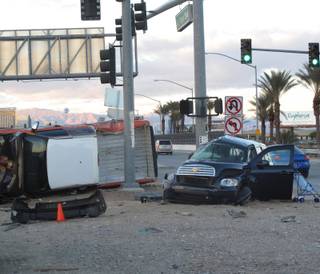 Nevada High Patrol troopers investigate a fatal crash late Wednesday afternoon on South Las Vegas Boulevard near the roads junction with Interstate 215.