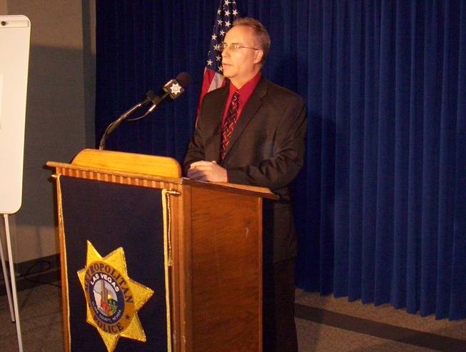 Metro Police Capt. Randy Montandon speaks during a news conference Thursday regarding the death of 21-year-old Prisma Contreras, a Hooters server found murdered in Boulder City. Montandon said two men charged in a deadly home invasion are responsible for Contreras' death as well as other crimes.