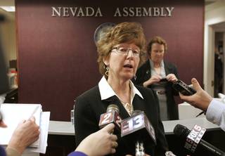 Assembly Speaker Barbara Buckley speaks to the media after the third day of the legislative special session Thursday, Feb. 25, 2010, in Carson City.
