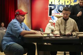 Dennis Phillips reacts after knocking out 10-time World Series of Poker champion Doyle Brunson, 76, in the quarterfinal round of the National Heads-Up Poker Championship Sunday, March 7 at Caesars Palace.