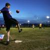 Tyler Starr from the Sin City Ballers sends a ball into the outfield during the World Adult Kickball Association's first game of the season Wednesday, April 14, 2010 at Desert Breeze Park. Tyler Starr from the Sin City Ballers sends a ball into the outfield during the World Adult Kickball Association's first game of the season Wednesday, April 14, 2010 at Desert Breeze Park.