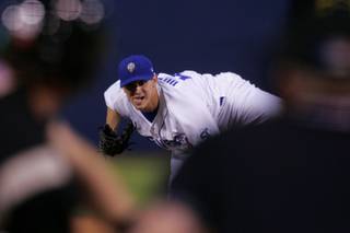 Las Vegas 51's pitcher Brad Mills throws against the Sacramento River Cats Saturday, April 24, 2010.