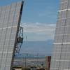 The Las Vegas Valley is seen between two solar panels at the Southern Nevada Water Authority's River Mountains Water Treatment Facility in Henderson.