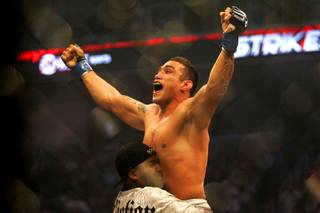 Fabricio Werdum celebrates his firs round submission of Fedor Emelianenko during their Strikeforce bout Saturday, June 26, 2010 at the HP Pavillion in San Jose, California.