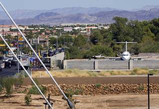A jet plane can be seen on the property of entertainer Wayne Newton Tuesday, August 31, 2010. Newton, who lives at Pecos and Sunset roads, may create an attraction at the property which could include a museum and a theater where he'll perform after people complete a tour. STEVE MARCUS / LAS VEGAS SUN