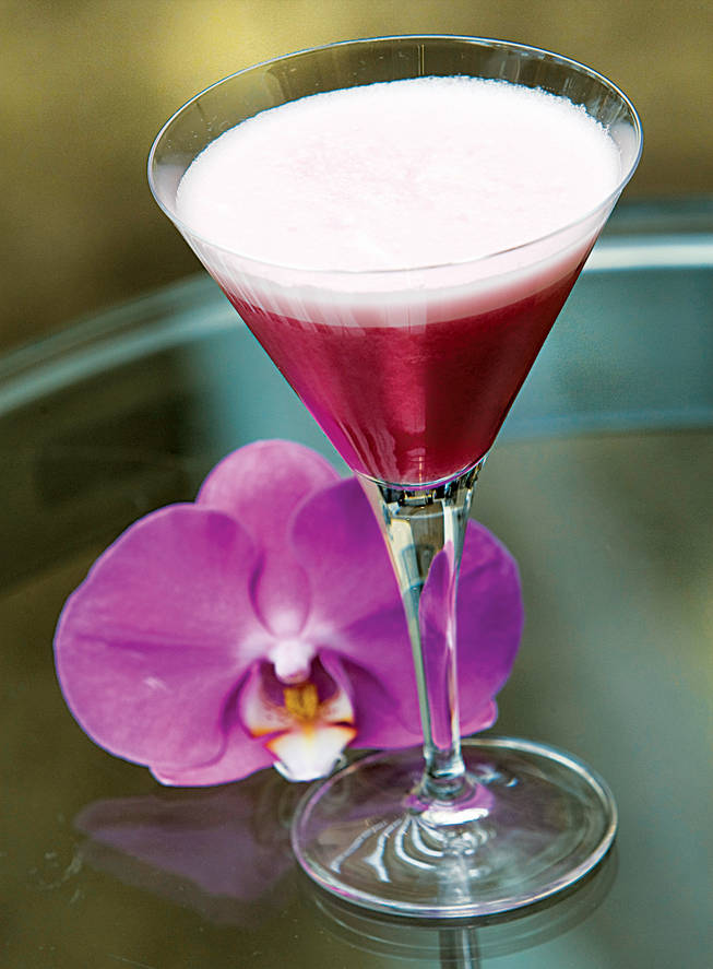 One of Aria's Signature Sips, this take on the pisco sour gets a desert update with the addition of prickly pear puree, which also lends it that vibrant magenta color. The rest of the cocktail consists of the usual suspects (Bar Sol pisco, fresh lime juice), with one special touch: a few drops of rhubarb bitters. Smelling the drink prior to adding the bitters, then again a few drops later - the difference is everything.