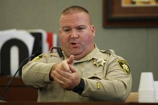 Metro Police Officer William Mosher testifies about shooting Erik Scott during a coroner's inquest at the Regional Justice Center Thursday, September 23, 2010. 