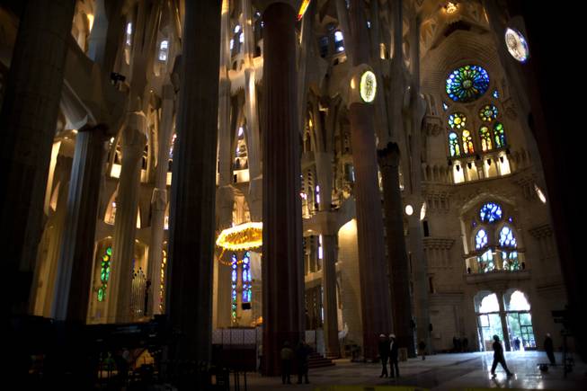Partial view inside the Sagrada Familia church in Barcelona , Spain, on Wednesday Nov 3, 2010. Pope Benedict XVI will visit the Mediterranean port city of Barcelona to consecrate La Sagrada Familia, the Barcelona landmark, whose construction began in 1882 and is still continuing. The church was designed by architect Antoni Gaudi, who died in 1926.