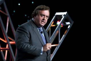 Gary Loveman, president, CEO and chairman of Harrah's Entertainment, delivers a keynote address during the Global Gaming Expo (G2E) at the Las Vegas Convention Center Wednesday, November 17, 2010. Loveman's keynote was titled 