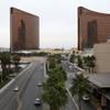The Encore is shown to the left of the Wynn Las Vegas on the Strip. The Encore is shown to the left of the Wynn Las Vegas on the Strip.