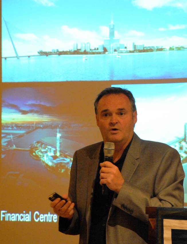 Gensler senior associate Rob Cousins addresses the North Las Vegas Chamber of Commerce on Wednesday, March 9, 2011 at the Texas Station Hotel and Casino. North Las Vegas is working on finalizing a $500,000 contract with Gensler to develop a citywide master plan and vision to attract international corporations to the city.