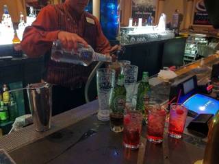 The final drink order, in all its boozy glory (except for the Shirley Temples) at Oasis bar.
