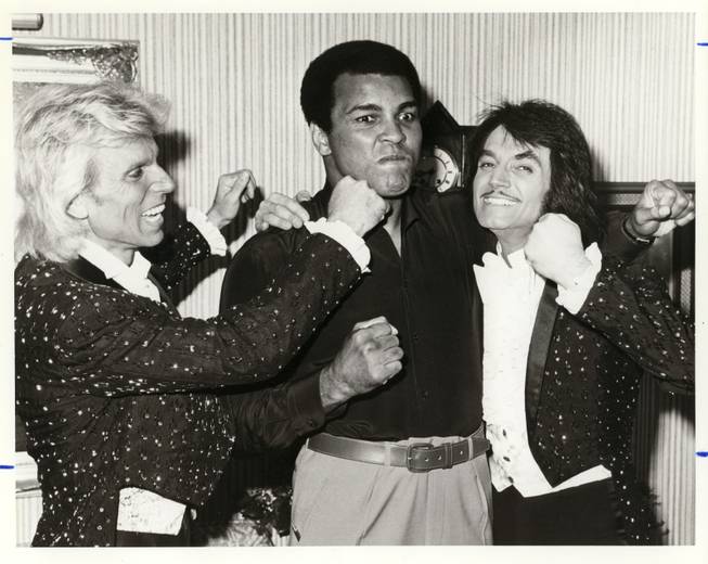 Controversial and whimsical, flamboyant and powerful, few legends encapsulate Old Vegas like headliners Siegfried and Roy. Here, during a photo-op in October 1980, the pair throw faux punches at boxing icon Muhammad Ali; all of whom have been represented by Bernie Yuman. The Greatest and magicians of a past era, joking around like kids. Now this is Old Vegas.