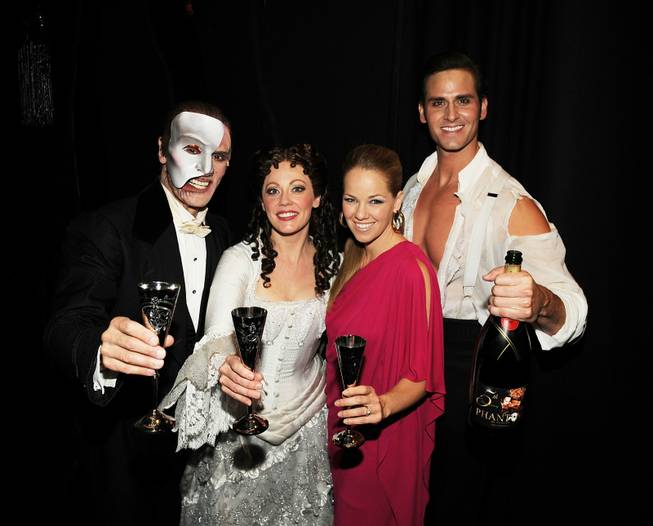 <em>Phantom -- The Las Vegas Spectacular</em> cast members Anthony Crivello, Kristi Holden, Kristen Hertzenberg and Andrew Ragone celebrate five years at the Venetian on June 23, 2011.