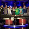 The "November Nine" pose after making it to the final table during the World Series of Poker $10,000 buy-in, no-limit Texas Hold 'em main event at the Rio early Wednesday morning July 20, 2011. The players will come back in November for the final table. From left are: Badih Bounahra of Belize, Phil Collins of Las Vegas Matt Giannetti of Las Vegas, Pius Heinz of Germany, Sam Holden of Britain, Ben Lamb of Las Vegas, Anton Makiievskyi of Ukraine, Eoghan O'Dea of Ireland and Martin Staszko of the Czech Republic.