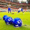 Photo: New Bishop Gorman football helmets are seen on the