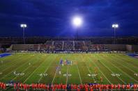 Bishop Gorman kicks to Armwood to open the second half during their game Friday, August 26, 2011. Armwood won the game between the two nationally ranked teams 20-17