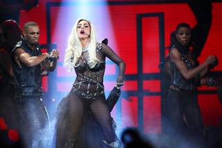 Lady Gaga performs during the second night of the iHeartRadio Music Festival at MGM Grand Garden Arena on Saturday, Sept. 24, 2011. The festival marks the official launch of iHeartRadio, Clear Channel's free digital radio product combining more than 800 broadcast radio and digital-only stations from 150 cities.