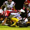 Photo: Liberty fullback Jordan Kapeli launches over Del S Photo: Liberty fullback Jordan Kapeli launches over Del S