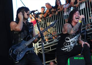 Escape the Fate performs during the first day of the Rockstar 48 Hours Festival at the Luxor Festival Grounds on Saturday, Oct. 15, 2011.