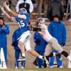 Air Force Academy wide receiver Zack Kauth, left, pulls in a 27-yard catch in front of UNLV defensive back Quinton Pointer during the second quarter of an NCAA college football game on Saturday, Nov. 19, 2011, at Air Force Academy, Colo.