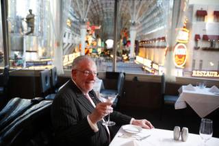 Oscar Goodman sits in a booth at Oscar's Beef Booze & Broads inside the Plaza in downtown Las Vegas Monday, Dec. 19, 2011.