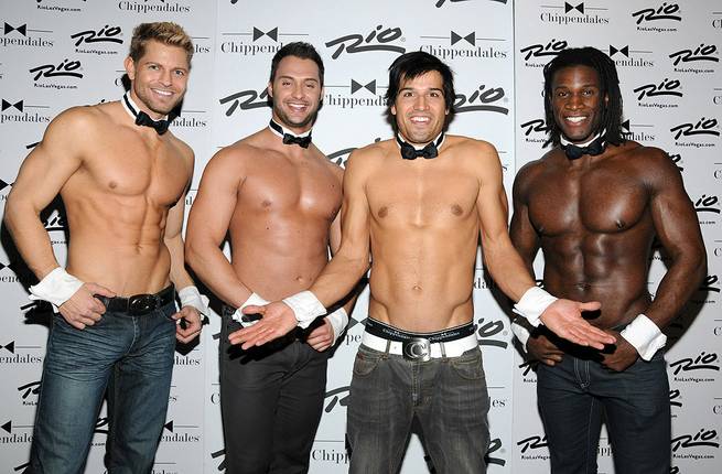 Chippendales guest Ricardo Laguna, second from right, at the Rio on Jan. 5, 2012. Jaymes Vaughan, James Davis and Chaun Thomas are with Laguna.