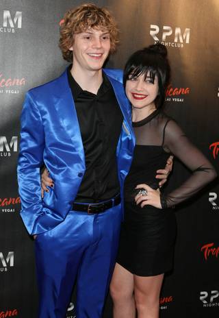 Blue satin suit-wearing Evan Peters celebrates his 25th birthday at RPM Nightclub at the Tropicana on Saturday, Jan. 28, 2012. Ryan Eggold, Melody Sweets and his girlfriend Alexia Queen joined him.