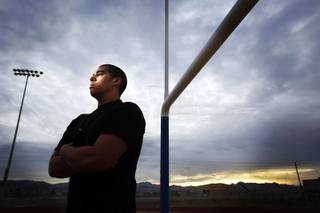 UNLV football recruit and Basic High School senior J'Ondray Sanders, 18, at Basic High School in Henderson on Tuesday, Jan. 31, 2012.