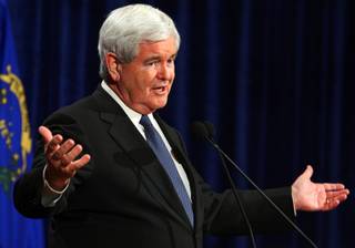 Republican presidential candidate and former Speaker of the House Newt Gingrich speaks during a news conference after the Nevada caucus at the Venetian Saturday, February 4, 2012