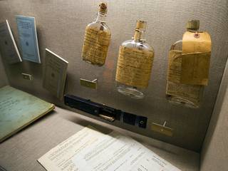 Prohibition-era evidence is displayed at the Mob Museum in downtown Las Vegas Monday, Feb. 13, 2012. The museum, in a renovated former federal courthouse and U.S. Post Office, will have its grand opening Tuesday.