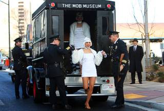 Members of the San Diego Police Museum Association participate in the grand opening of the Mob Museum in Las Vegas on Tuesday, Feb. 14, 2012.
