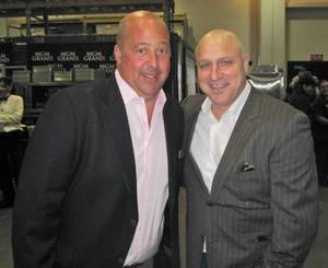 Andrew Zimmern and Tom Colicchio backstage at the 2012 Keep Memory Alive 